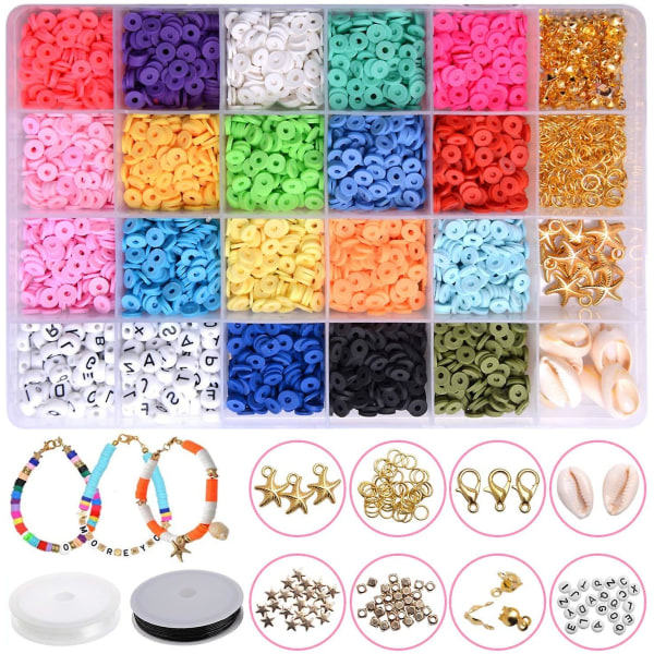 4500 stk Clay Black Stone Beads 18 farver 6mm flade runde Polymer Clay Beads gør det selv-smykkemærkesæt