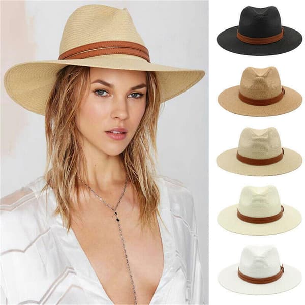 Strand Panama Hat Håndlavet Oversized Stråhat Elegant Solhat Overraskelsesgave til Kæreste til Ferier Fransk Stil Khaki Khaki