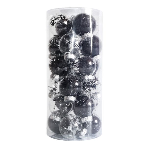 Juldekor 6 cm/24 färgade Transparent Ball Set för husdjur Black