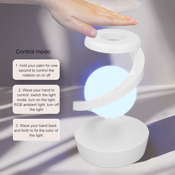 Innovativ 3D Levitering Ball LED Nattbordslampe for Moderne Soverom, Stue eller Kontor - Hvit