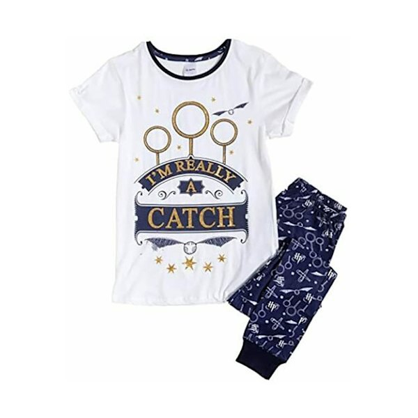 Harry Potter kvidditch kortärmad pyjamas för kvinnor Whi 8-10 UK White/Navy