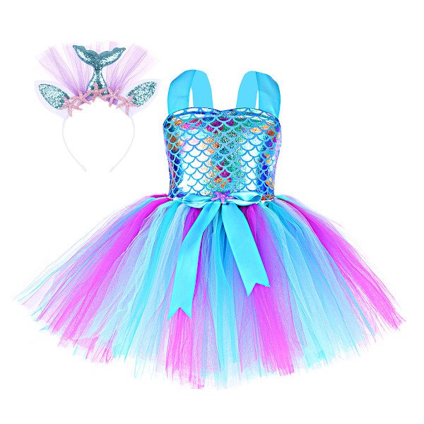 Barns sjöjungfrupresent Huvudbonader + Tutu-kjol Light Blue Mermaid M (3-4 years old)