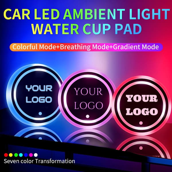 【DENGTU】Tilpassede LED-bilunderlag med logo - 7 farver Personlige kopholderlamper - Coolt tilbehør til biler
