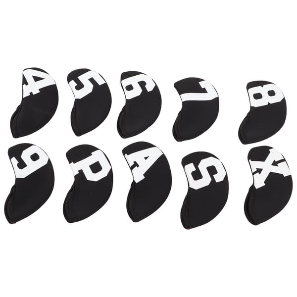 10-delt Neopren Golf Jern Head Cover Sæt Sort Baggrund Hvid Tekst