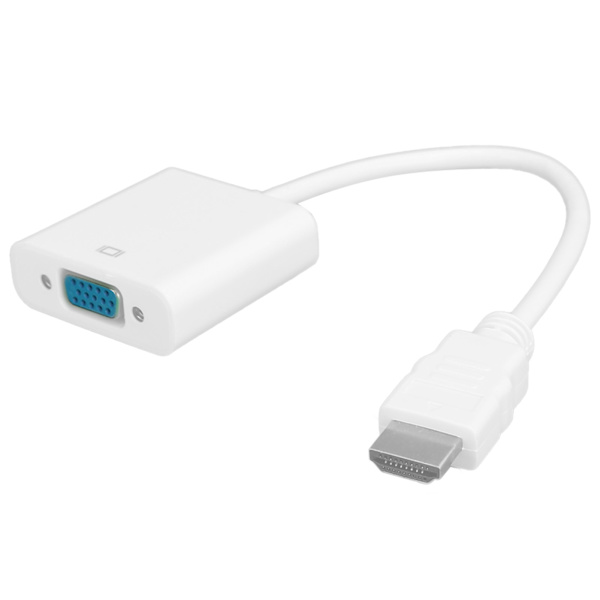 HDMI til VGA Adapterkabel til Computer Laptop Skærm Projektor Hvid