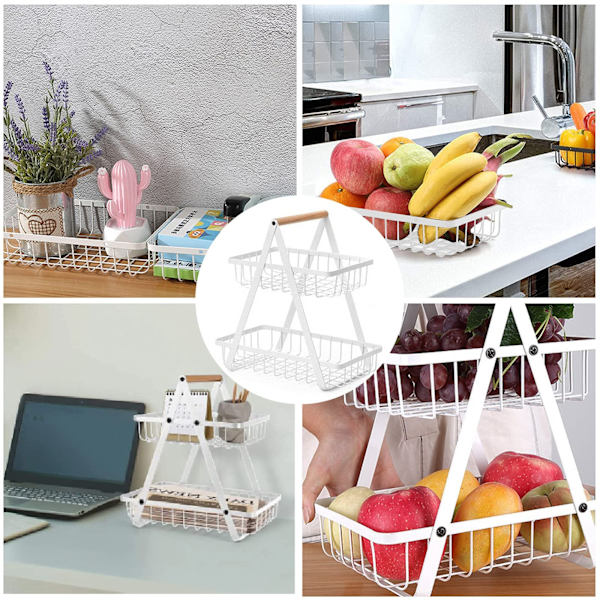 Grönsaksställ i 2 våningar, Korgställ för grönsaksfrukt Vit white