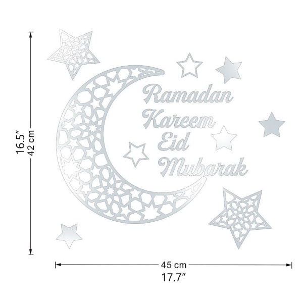 Selvklebende 3D Akryl Halvmåne Veggklistremerke for Ramadan - Perfekt for Dører, Vinduer og Skap