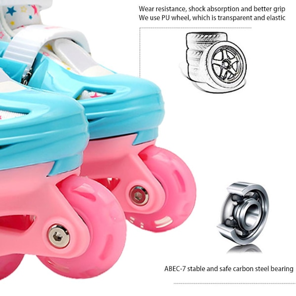 HT Kids Quad Roller Skates med justerbar storlek, 3-punkts balans, dubbla bromsar och lysande hjul - Perfekt för flickor och pojkar