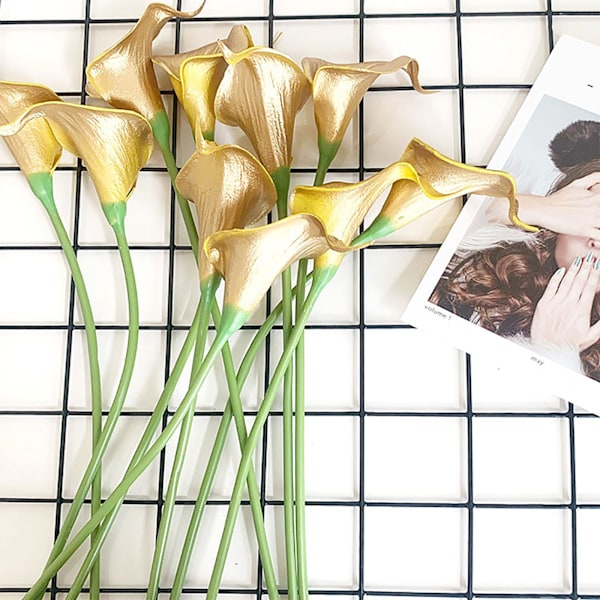 1 stk. Gull Mini Calla Lily Kunstig Blomst for Bryllup og Hjemmeinnredning