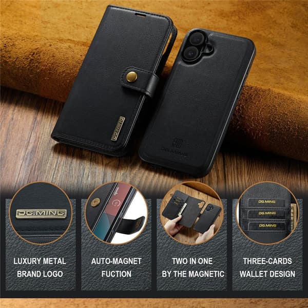 DG MING iPhone 17 2-i-1 Magnet Plånboksfodral - Svart Svart black