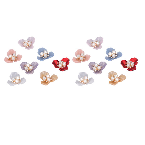 DIY 14 st. pärlstenknappar - utsökta platta blommor i strass med pärlor för kläder och broscher