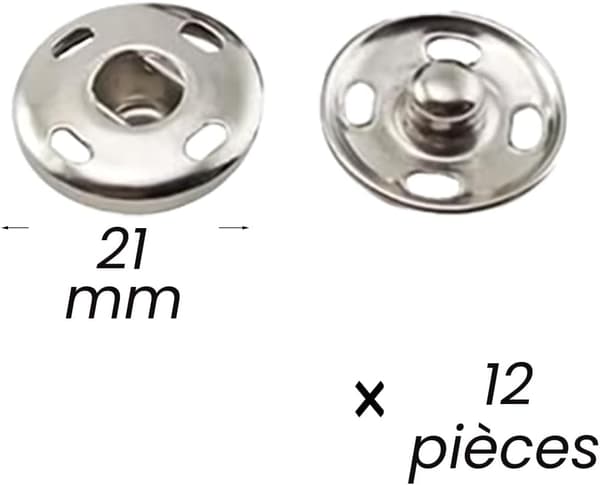 12 uppsättningar metalltryckknappar, 21 mm metalltryckknappar, lämpliga för DIY-kläder, handväskor, silver