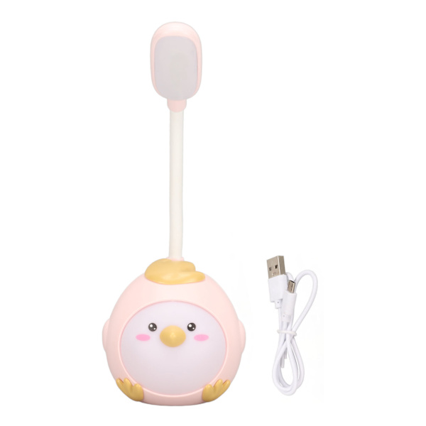 USB-opladningsbar LED-bordlampe med øjenbeskyttelse, fleksibelt farvet natlys og sød kyllingebase i pink