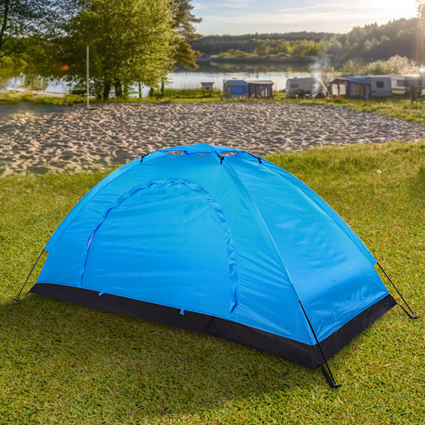 Blått vanntett utendørstelt for solocamping, fiske og klatring