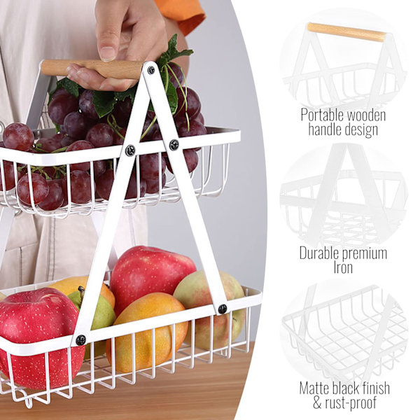 Grönsaksställ i 2 våningar, Korgställ för grönsaksfrukt Vit white