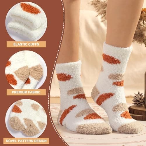 ILovDaisy Bløde Sengestrømper til Kvinder og Piger 5/6 Par, Varme Fleece Halloween Strømper til Damer, Hyggelige Fluffy Strømper til Valentinsdag