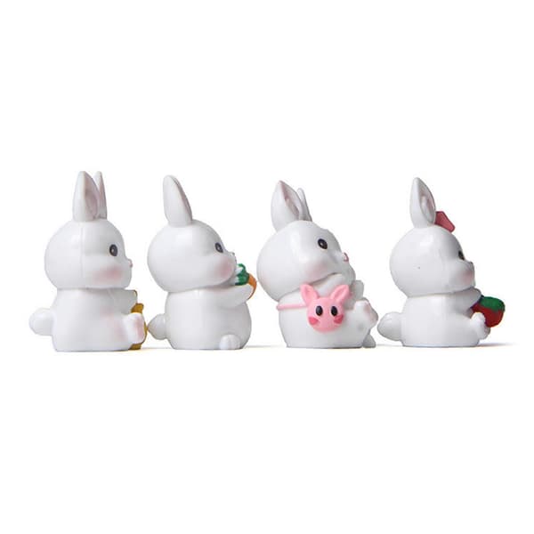 Påskeharepynt Sæt med 4 Miniature Harpiks Kaninfigur Kagepynt