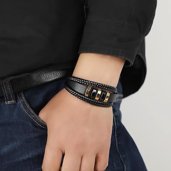Handgjort flätat armband Vävt läder Armband som passar bra-Length: 19cm Silver