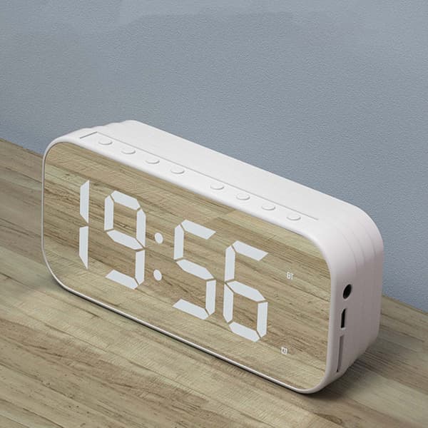 Bluetooth-högtalare Väckarklocka med Spegel Digital Display för Sovrum Kontor Vit
