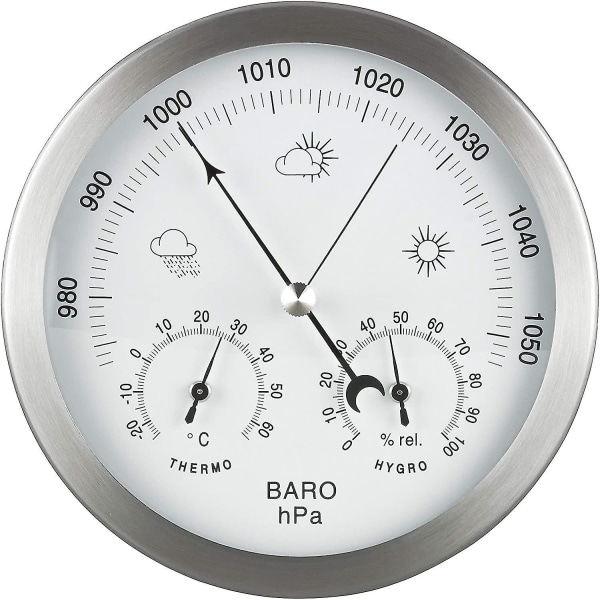 Barometer väderstation 3-i-1 ram 14 Cm termometer Silver