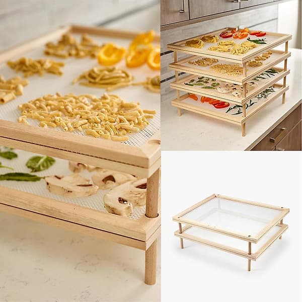 【DENGTU】Drying Rack for Wood Pasta Herbs Multifunctional 2-Tier Food Holder Practical Kitchen Utensils Double Layer