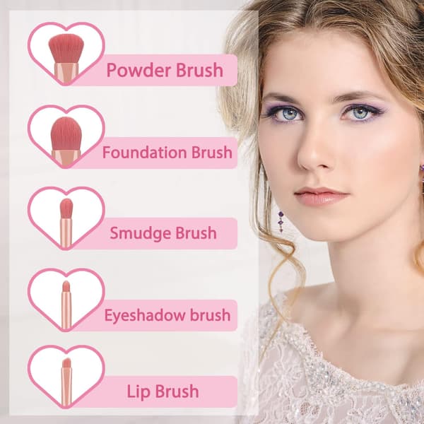 【DENGTU】5-pak makeupbørstesæt med spejlboks, bløde makeupbørster Cosm