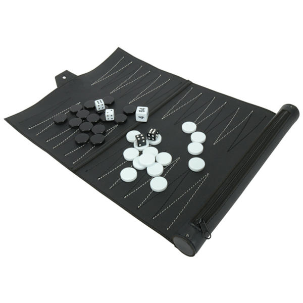 Portabel Backgammon med PU-läder Schackbräde Vikbart Backgammonbräde Resegåvor