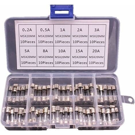 [DT]100-pack glassäkringar, 5x20mm, i låda, säkringsströmområde 0.2A-20A.