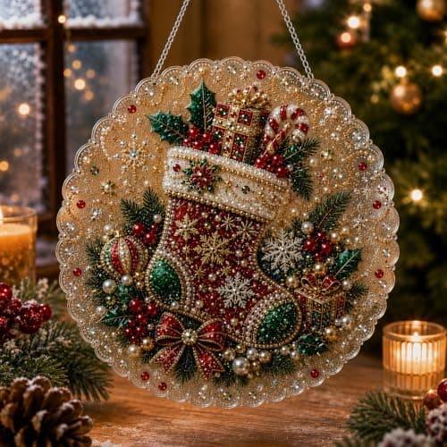Jul Pärldiamantmålning Solfångare Kit, DIY Hantverk (#D, 8in) 8in 8in #D