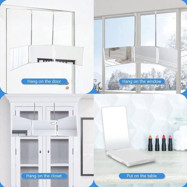 3Way 360° spegel med LED-ljus, Trifold Mirror vit med led white with led