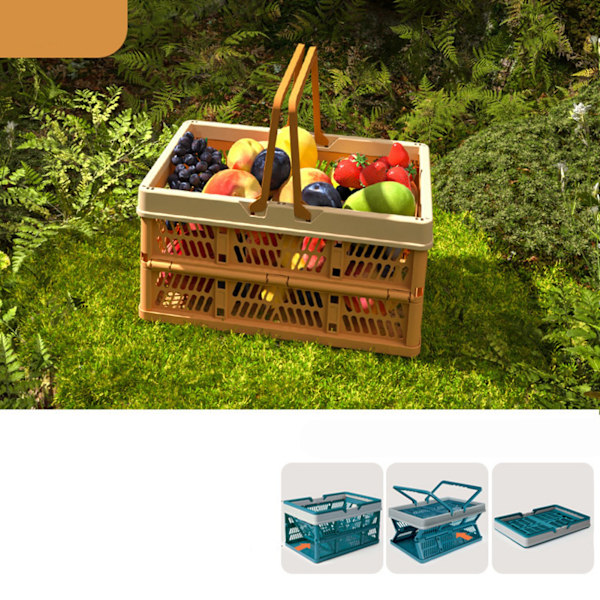 Beige Japanskinspirerad hopfällbar picknickkorg med handtag för utomhus- och hemmabruk