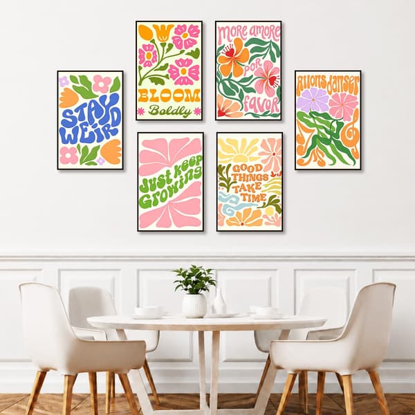 6-pack Måla efter nummer-kit för vuxna, retro blomcitat, 8x12 tum CYOP6NP06
