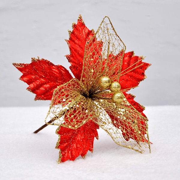 22cm Håndlagde Røde Mesh Juleblomst Ornamenter