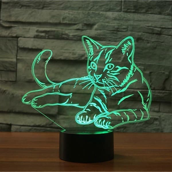 SCSYV 3D LED Kat Dyr Optisk Illusion Sensor Natlampe med Smart Touch & USB-kabel 7 Farver Skiftende LED Atmosfærelampe
