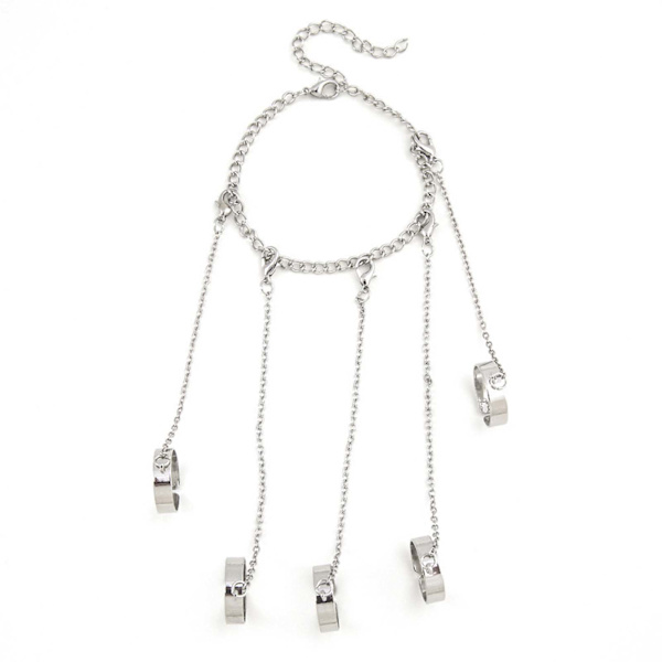 Silver Alloy Stackable Chain Finger Rings Bracelet - Punk Gothic Cool Justerbar Kedja Kombination