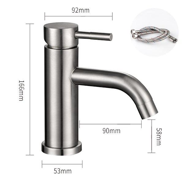 Borstad badrumshandfat blandare i rostfritt stål Bend nozzle + 60cm hose