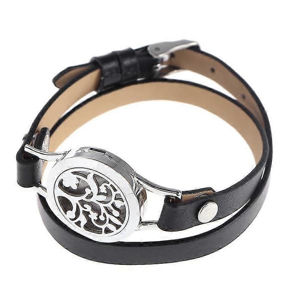 Rustfrit stål udhulet æterisk olie diffuser parfume livets træ armbånd læderarmbånd aromaterapi armbånd