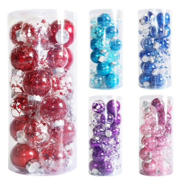 Juldekor 6 cm/24 färgade Transparent Ball Set för husdjur Red