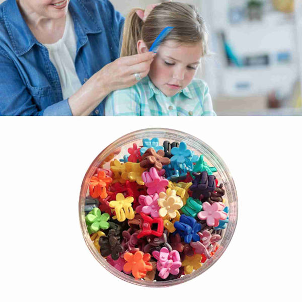 50 st små blommiga hårklämmor i ljusa färger - söta minihårnålar med burk för flickor