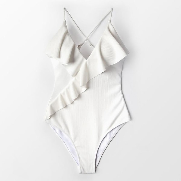 Naisten yksiosainen uimapuku Ruffle Wrap Textured Beach Uimapuvut uimapuvut White S