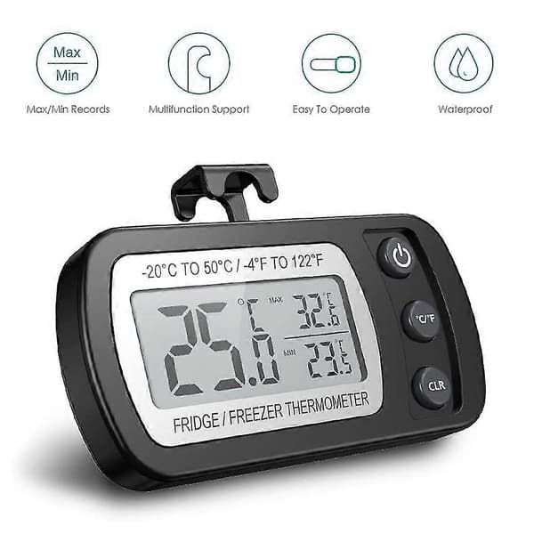 Vattentät kylskåpstermometer, digital frysrumstermometer Black