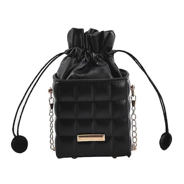 Mini Box Shape Pu Leather Crossbody Bag For Women Chain Drawstring Shoulder Bag