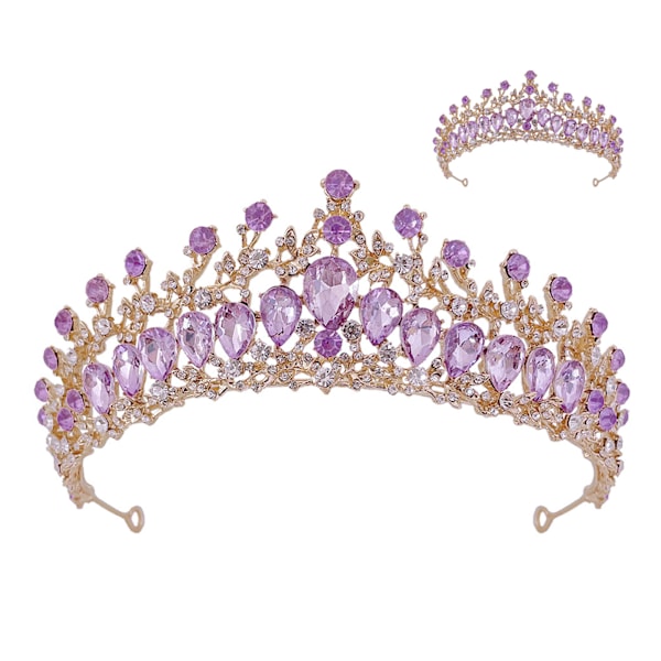 Exquisit brudkrona för kvinnor med strass: Elegant håraccessoar i zinklegering för bal, maskerad i guld och lila