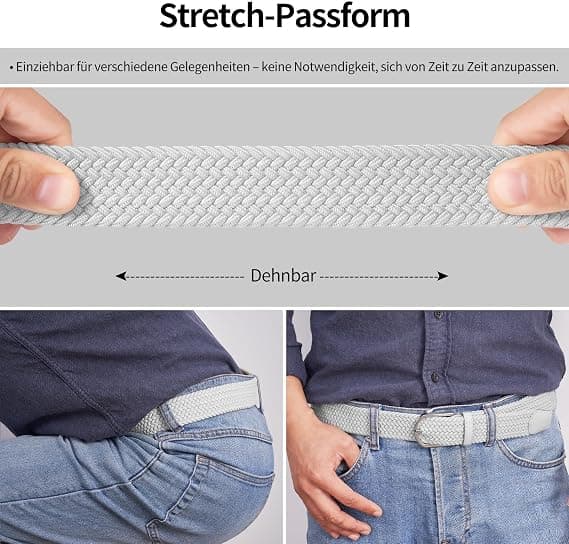 Herrebælte, elastisk flettet bælte unisex mænd kvinder flettet elastisk strækbælte 33mm (1.25\") hvid