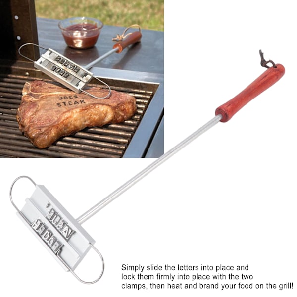 BBQ brændejern i rustfrit stål med træhåndtag til grillning af personlige designs
