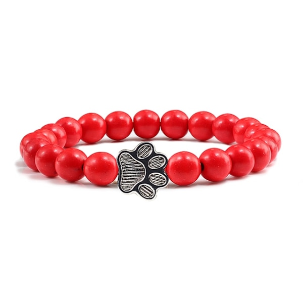 Matt svart lava vulkanisk sten print berlock armband red