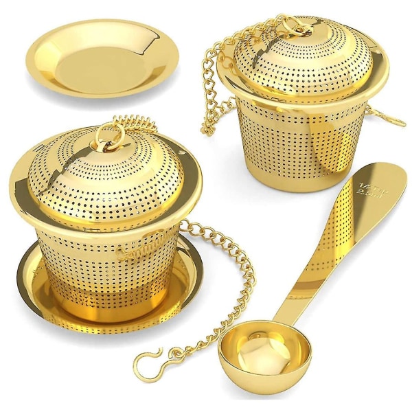 Lösblads-teinfuserare med teskopa och droppbricka guld