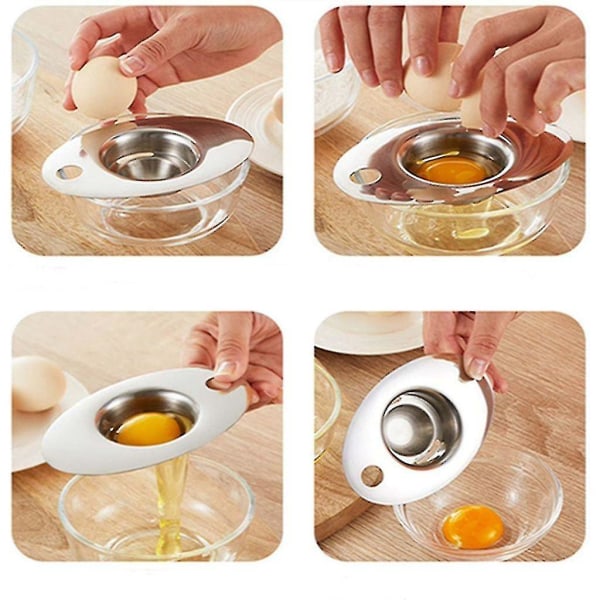 Oval eggeskiller eggeplomme hvitt filter eggeskiller matvarekvalitet rustfritt stål (17*7 cm)