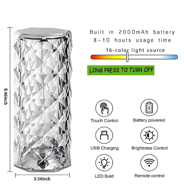 Crystal Diamond USB Charging Touch Lamp