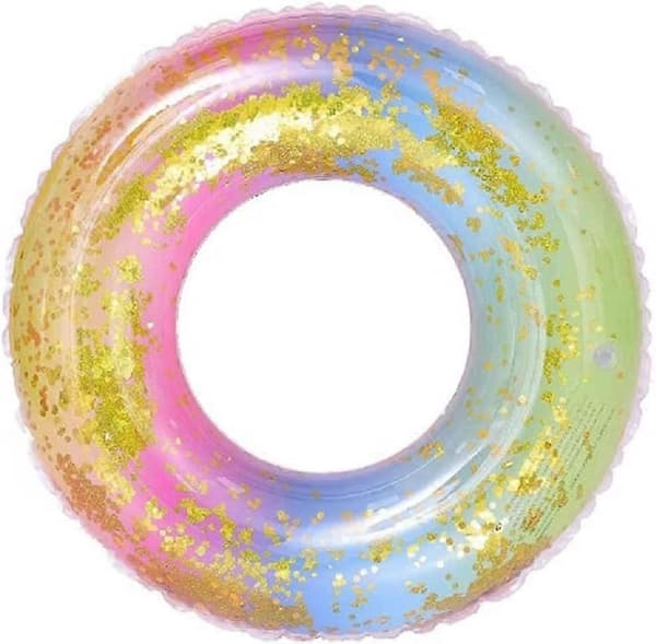 Transparent flytande ring regnbågsglitter simring, hållbara uppblåsbara poolflottar, simringar 70cm